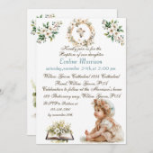 Boho Chic Floral Girls Taufe Einladung (Vorne/Hinten)