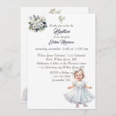 Boho Chic Floral Girls Taufe Einladung (Vorne/Hinten)