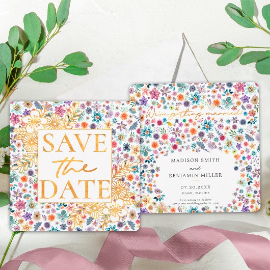 Boho Chic Floral Gold Wildblume Garden Wedding Save The Date