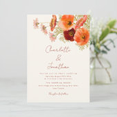 Boho Chic Floral Hochzeit im Herbst Einladung (Stehend Vorderseite)