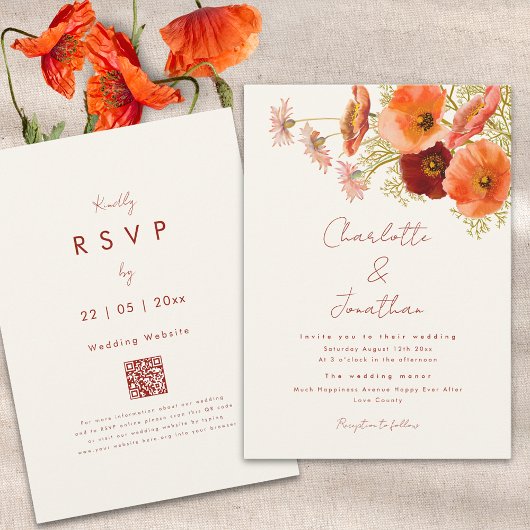 Boho Chic Floral Hochzeit im Herbst Einladung