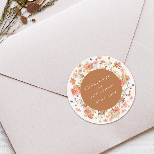 Boho Chic Floral Hochzeit im Herbst Runder Aufkleber