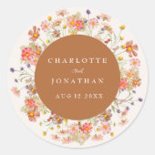 Boho Chic Floral Hochzeit im Herbst Runder Aufkleber (Vorderseite)