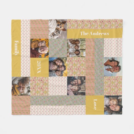 Boho Chic Floral Imitats Patchwork Keepake Fotos Fleecedecke (Vorderseite (Horizontal))