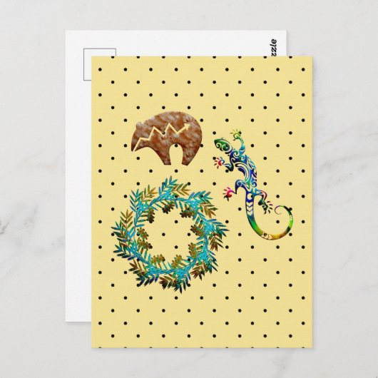 Boho Chic Floral Lizard Bear Southwestern Postkarte (Vorne/Hinten)