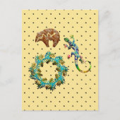 Boho Chic Floral Lizard Bear Southwestern Postkarte (Vorderseite)