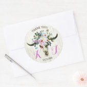 Boho Chic Floral Longhorn Skull Wedding Label Runder Aufkleber (Umschlag)