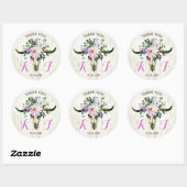Boho Chic Floral Longhorn Skull Wedding Label Runder Aufkleber (Blatt)