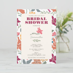 Boho Chic Floral Mitte des Jahrhunderts Retro Brau Einladung