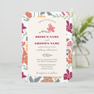 Boho Chic Floral Mitte des Jahrhunderts Retro Hoch Einladung