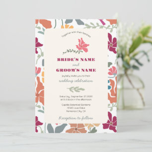 Boho Chic Floral Mitte des Jahrhunderts Retro Hoch Einladung