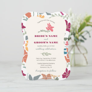Boho Chic Floral Mitte des Jahrhunderts Retro Hoch Einladung