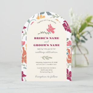 Boho Chic Floral Mitte des Jahrhunderts Retro Hoch Einladung