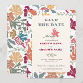 Boho Chic Floral Mitte des Jahrhunderts Retro Hoch Save The Date (Vorne/Hinten)