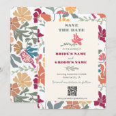 Boho Chic Floral Mitte des Jahrhunderts Retro Hoch Save The Date (Vorne/Hinten)