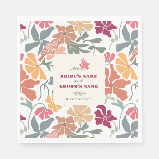 Boho Chic Floral Mitte des Jahrhunderts Retro Hoch Serviette (Vorderseite)