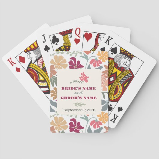 Boho Chic Floral Mitte des Jahrhunderts Retro Hoch Spielkarten (Rückseite)
