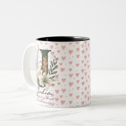 Boho Chic Floral Monogram Tasse - Julia (Vorderseite Links)