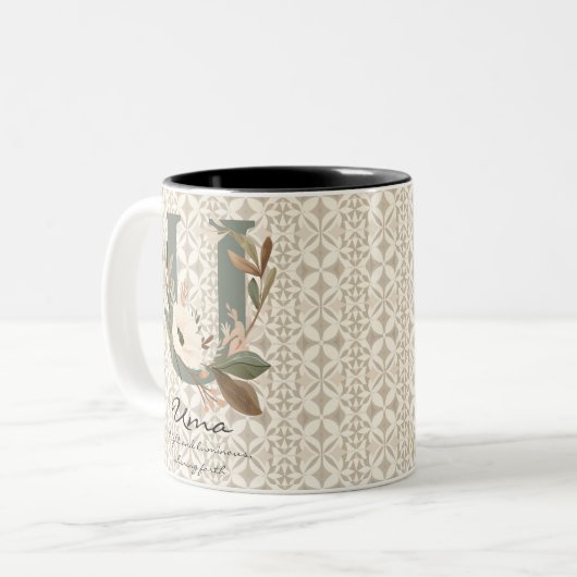Boho Chic Floral Monogram Tasse - Uma (Vorderseite Links)