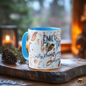 Boho chic floral moon with copper and blue leaves tasse