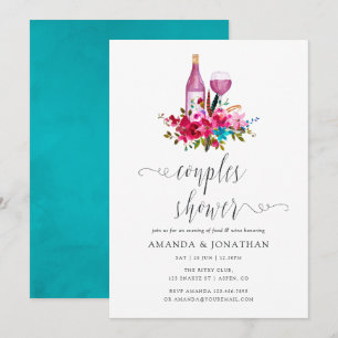 Boho Chic Floral Paare Dusche Weinprobe Einladung