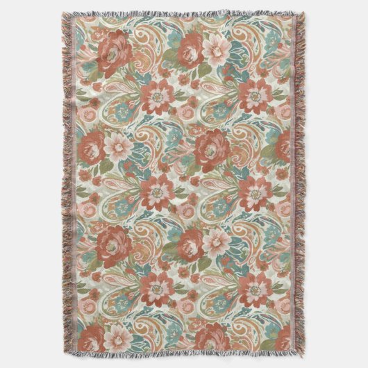 Boho Chic Floral Paisley Pattern Throw Blanket Decke (Vorderseite Vertikal)