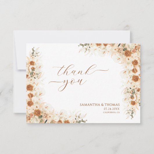 Boho Chic Floral Pampas Grass Wedding Vielen Dank (Vorderseite)