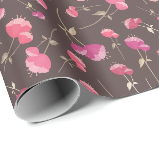 Boho Chic Floral Pattern in Rosa und Braun Geschenkpapier (Rolleneckpunkt)