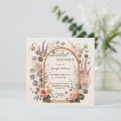 Boho Chic Floral Rose Gold Arch Bridal Shower Einladung (Stehend Vorderseite)