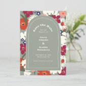 Boho Chic Floral Sage Green Modern Save the Date Einladung (Stehend Vorderseite)
