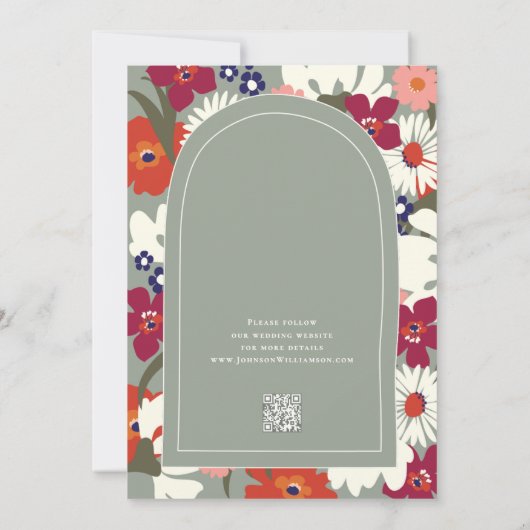 Boho Chic Floral Sage Green Modern Save the Date Einladung (Rückseite)