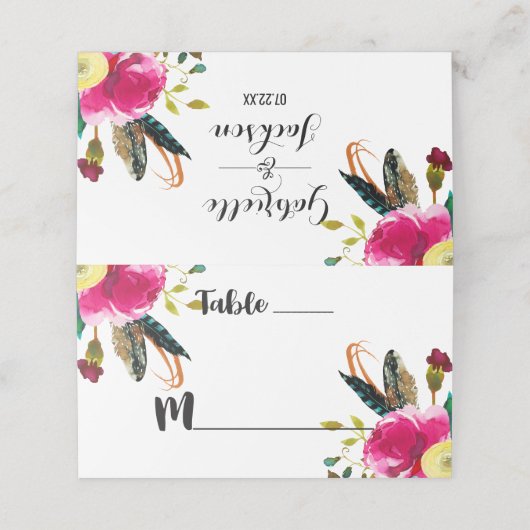 Boho Chic Floral Tischnummer Platzkarte (Außenseite Aufgefaltet)