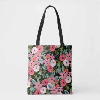 Boho chic floral tobag Schwarz pink Tasche