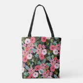 Boho chic floral tobag Schwarz pink Tasche (Rückseite)
