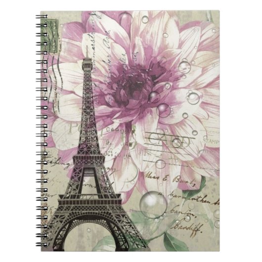 Boho Chic floral Vintag Paris Eiffelturm Notizblock (Vorderseite)