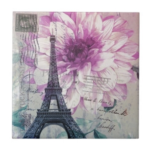Boho Chic floral Vintage Paris Eiffelturm Fliese
