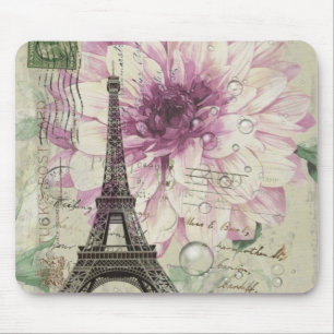 Boho Chic floral Vintage Paris Eiffelturm Mousepad