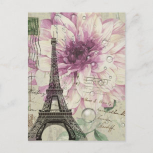 Boho Chic floral Vintage Paris Eiffelturm Postkarte