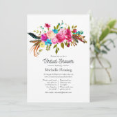 Boho Chic Floral Virtual Baby Dusche Einladung (Stehend Vorderseite)