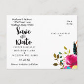 Boho Chic Floral Watercolor Hochzeit Speichern Sie Ankündigungspostkarte (Rückseite)