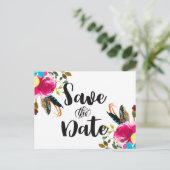 Boho Chic Floral Watercolor Hochzeit Speichern Sie Ankündigungspostkarte (Stehend Vorderseite)