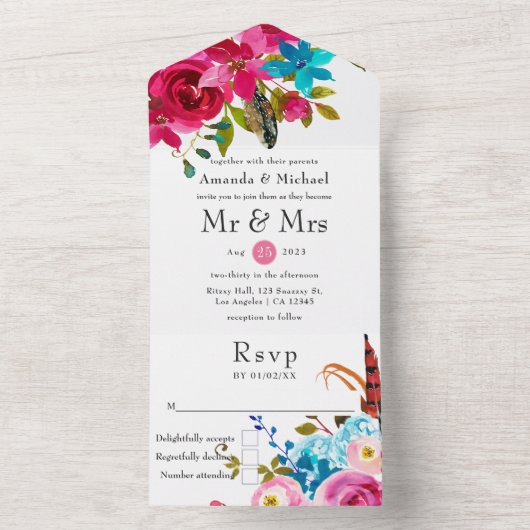 Boho Chic Floral Wedding All In One Einladung (Innen Boden)