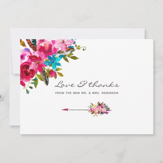 Boho Chic Floral Wedding Dankeskarte (Vorderseite)