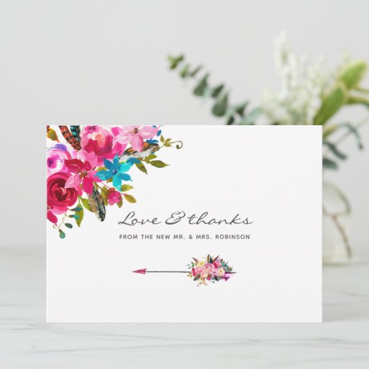 Boho Chic Floral Wedding Dankeskarte (Stehend Vorderseite)