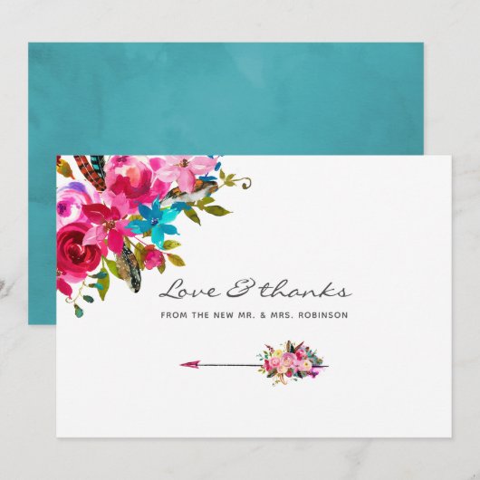 Boho Chic Floral Wedding Dankeskarte (Vorne/Hinten)