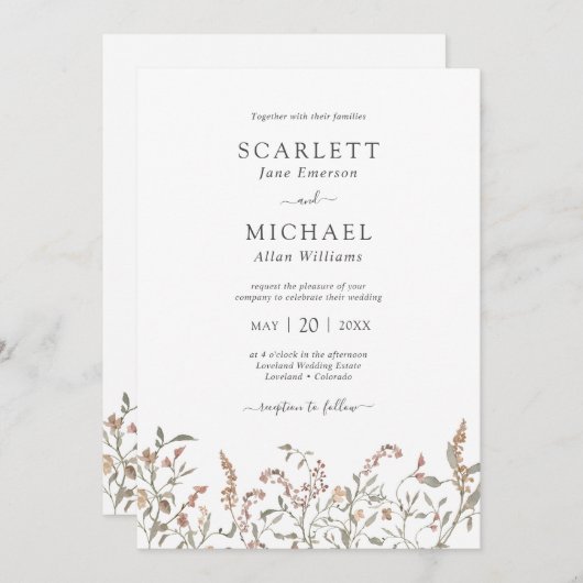 Boho Chic Floral Wedding Einladung (Vorne/Hinten)