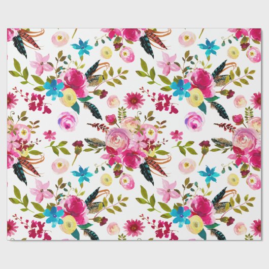 Boho Chic Floral Wedding Geschenkpapier (Flach)
