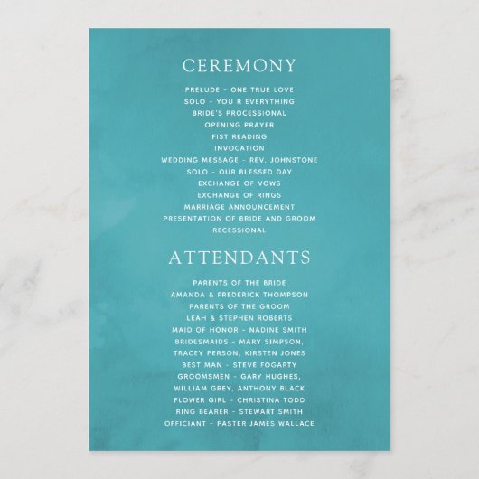 Boho Chic Floral Wedding Programm (Rückseite)