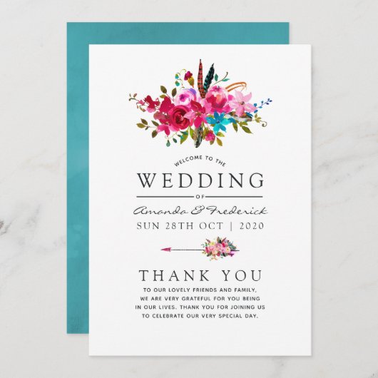 Boho Chic Floral Wedding Programm (Vorne/Hinten)
