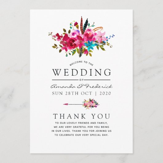 Boho Chic Floral Wedding Programm (Vorderseite)